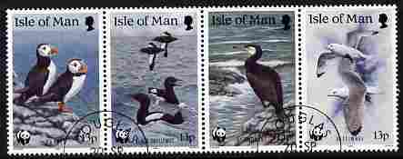 Isle of Man 1999 WWF - Sea Birds perf strip of 4 fine cds used sg 420a, stamps on birds, stamps on  wwf , stamps on 