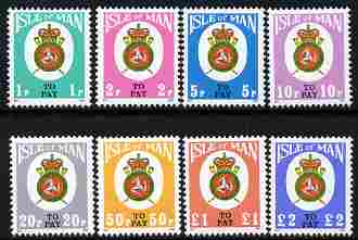 Isle of Man 1982 Postage Due Post Office Badge complete set of 8 unmounted mint, SG D17-24, stamps on , stamps on  stamps on postage due, stamps on  stamps on postal