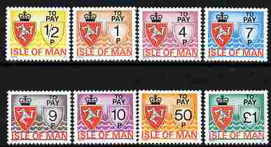 Isle of Man 1975 Postage Due complete set of 8 unmounted mint, SG D9-16, stamps on , stamps on  stamps on postage due, stamps on  stamps on 