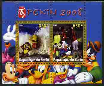 Benin 2007 Beijing Olympic Games #23 - Swimming & Football perf s/sheet containing 2 values (Disney characters in background) unmounted mint. Note this item is privately produced and is offered purely on its thematic appeal, stamps on , stamps on  stamps on sport, stamps on  stamps on olympics, stamps on  stamps on disney, stamps on  stamps on swimming, stamps on  stamps on football