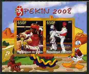 Benin 2007 Beijing Olympic Games #24 - Boxing & Taekwondo imperf s/sheet containing 2 values (Disney characters in background) unmounted mint. Note this item is privately produced and is offered purely on its thematic appeal, stamps on , stamps on  stamps on sport, stamps on  stamps on olympics, stamps on  stamps on disney, stamps on  stamps on boxing, stamps on  stamps on taekwondo, stamps on  stamps on martial arts