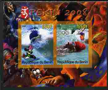 Benin 2007 Beijing Olympic Games #25 - Swimming imperf s/sheet containing 2 values (Disney characters in background) unmounted mint. Note this item is privately produced and is offered purely on its thematic appeal, stamps on , stamps on  stamps on sport, stamps on  stamps on olympics, stamps on  stamps on disney, stamps on  stamps on swimming, stamps on  stamps on 