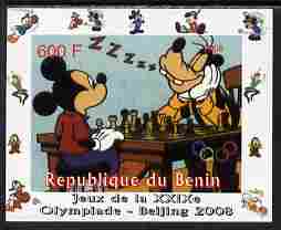 Benin 2008 Beijing Olympics - Disney Characters - Mickey & Goofy playing Chess - individual imperf deluxe sheet unmounted mint. Note this item is privately produced and is offered purely on its thematic appeal, stamps on disney, stamps on films, stamps on movies, stamps on cinema, stamps on cartoons, stamps on chess