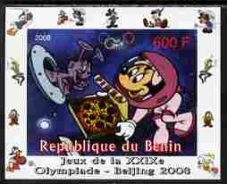 Benin 2008 Beijing Olympics - Disney Characters - Scenes from Mickey in Space #3 - individual imperf deluxe sheet unmounted mint. Note this item is privately produced and is offered purely on its thematic appeal, stamps on disney, stamps on films, stamps on movies, stamps on cinema, stamps on cartoons, stamps on space