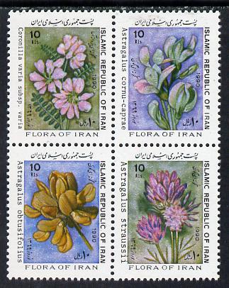 Iran 1990 New Year Festival - Flowers se-tenant block of 4 unmounted mint, SG 2578a, stamps on flowers