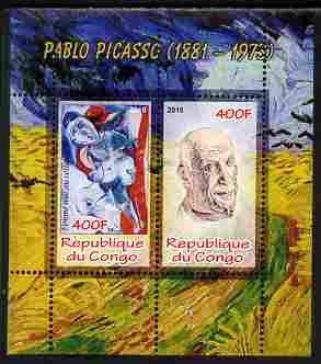 Congo 2010 Pablo Picasso perf sheetlet containing 2 values unmounted mint, stamps on , stamps on  stamps on personalities, stamps on  stamps on arts, stamps on  stamps on picasso