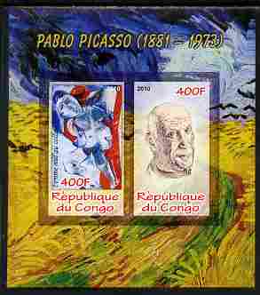 Congo 2010 Pablo Picasso imperf sheetlet containing 2 values unmounted mint, stamps on , stamps on  stamps on personalities, stamps on  stamps on arts, stamps on  stamps on picasso