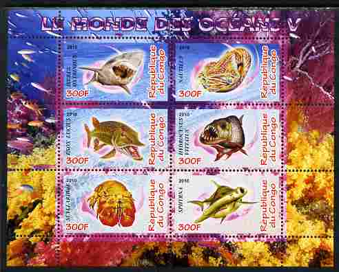 Congo 2010 Ocean Life #05 perf sheetlet containing 6 values unmounted mint, stamps on marine life, stamps on fish, stamps on coral