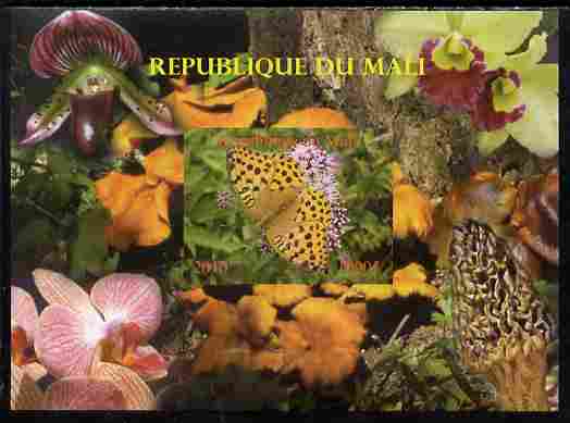 Mali 2010 Butterflies #02 with Orchids & Fungi in background imperf s/sheet unmounted mint. Note this item is privately produced and is offered purely on its thematic appeal,, stamps on , stamps on  stamps on butterflies, stamps on  stamps on flowers, stamps on  stamps on orchids, stamps on  stamps on fungi