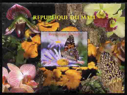 Mali 2010 Butterflies #03 with Orchids & Fungi in background perf s/sheet unmounted mint. Note this item is privately produced and is offered purely on its thematic appea..., stamps on butterflies, stamps on flowers, stamps on orchids, stamps on fungi