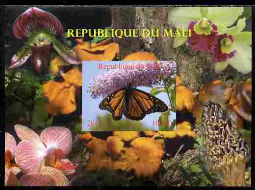 Mali 2010 Butterflies #04 with Orchids & Fungi in background imperf s/sheet unmounted mint. Note this item is privately produced and is offered purely on its thematic appeal,, stamps on , stamps on  stamps on butterflies, stamps on  stamps on flowers, stamps on  stamps on orchids, stamps on  stamps on fungi