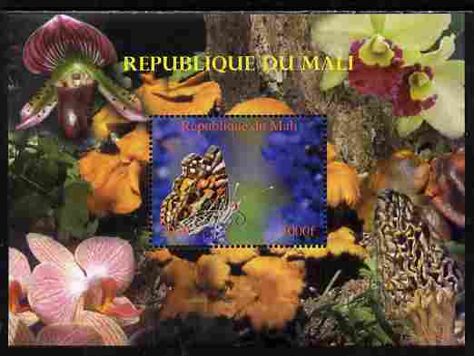 Mali 2010 Butterflies #05 with Orchids & Fungi in background perf s/sheet unmounted mint. Note this item is privately produced and is offered purely on its thematic appeal,, stamps on , stamps on  stamps on butterflies, stamps on  stamps on flowers, stamps on  stamps on orchids, stamps on  stamps on fungi