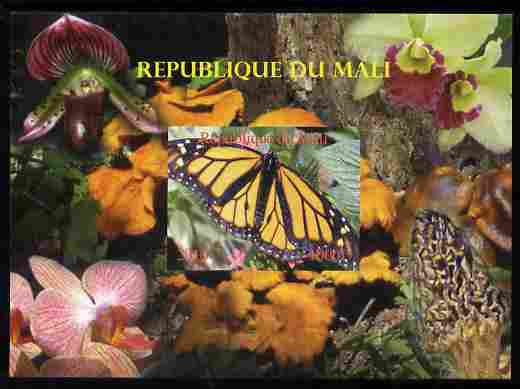 Mali 2010 Butterflies #06 with Orchids & Fungi in background imperf s/sheet unmounted mint. Note this item is privately produced and is offered purely on its thematic appeal,, stamps on butterflies, stamps on flowers, stamps on orchids, stamps on fungi