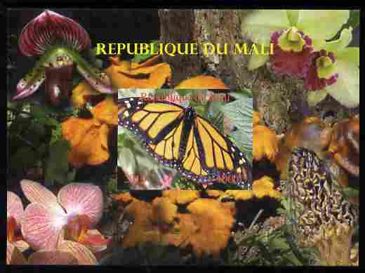 Mali 2010 Butterflies #06 with Orchids & Fungi in background imperf s/sheet unmounted mint. Note this item is privately produced and is offered purely on its thematic appeal,, stamps on , stamps on  stamps on butterflies, stamps on  stamps on flowers, stamps on  stamps on orchids, stamps on  stamps on fungi