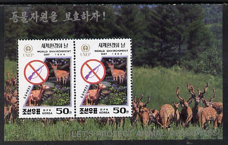 North Korea 1994 Environment Day (Animal Protection - Shooting Deer) m/sheet unmounted mint, stamps on , stamps on  stamps on environment     shooting    deer     animals