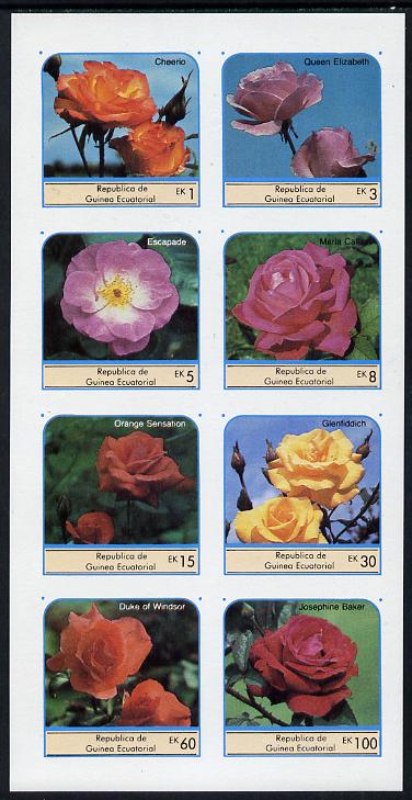 Equatorial Guinea 1976 Roses imperf set of 8 unmounted mint (Mi 972-79B) , stamps on , stamps on  stamps on flowers    roses