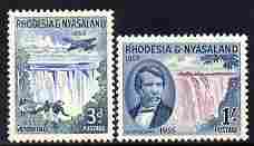 Rhodesia & Nyasaland 1955 Centenary of Discovery of Victoria Falls set of 2 unmounted mint SG 16-17, stamps on , stamps on  stamps on waterfalls, stamps on  stamps on aviation, stamps on  stamps on  dh , stamps on  stamps on comet, stamps on  stamps on livingstone