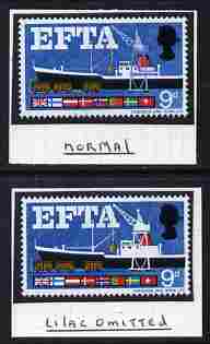 Great Britain 1967 EFTA 9d (ordinary) with lilac omitted mounted mint plus normal (formerly in the Lady Mairi Bury Collection) SG 715b, stamps on , stamps on  stamps on business    trucks    ships