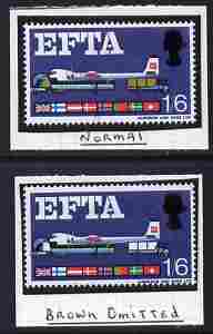 Great Britain 1967 EFTA 1s6d (ordinary) with brown omitted (white trucks) mounted mint plus normal (formerly in the Lady Mairi Bury Collection) SG 716c, stamps on , stamps on  stamps on business    trucks    aviation