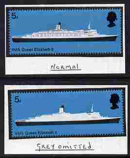 Great Britain 1969 British Ships 5d (RMS QE2) with grey omitted (superstructure etc) mounted mint plus normal (formerly in the Lady Mairi Bury Collection) SG 778b, stamps on , stamps on  stamps on ships, stamps on  stamps on  qe2 , stamps on  stamps on scots, stamps on  stamps on scotland