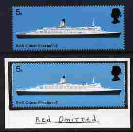 Great Britain 1969 British Ships 5d (RMS QE2) with red omitted (Cunard) unmounted mint plus normal (formerly in the Lady Mairi Bury Collection) SG 778c, stamps on ships, stamps on  qe2 , stamps on scots, stamps on scotland