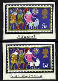 Great Britain 1969 Christmas 5d with Light blue omitted (white sheep etc) mounted mint plus normal (formerly in the Lady Mairi Bury Collection) SG 813a, stamps on christmas, stamps on sheep, stamps on ovine