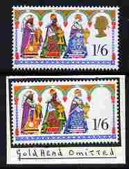 Great Britain 1969 Christmas 1s6d with gold omitted (Queens Head etc) mounted mint plus normal (formerly in the Lady Mairi Bury Collection) SG 814a, stamps on christmas, stamps on 