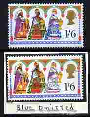 Great Britain 1969 Christmas 1s6d with new blue omitted (Robes of right-hand King) mounted mint plus normal (formerly in the Lady Mairi Bury Collection) SG 814e, stamps on , stamps on  stamps on christmas, stamps on  stamps on 