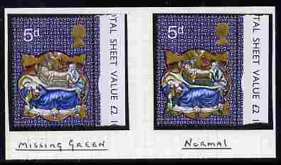 Great Britain 1970 Christmas 5d with emerald omitted (white manger) mounted mint plus normal (formerly in the Lady Mairi Bury Collection) SG 839b, stamps on , stamps on  stamps on christmas, stamps on  stamps on 
