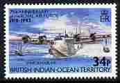 British Indian Ocean Territory 1993 Short Sunderland Flying Boat 34p unmounted mint SG 138, stamps on aviation, stamps on flying boats, stamps on  raf , stamps on royal air force, stamps on 