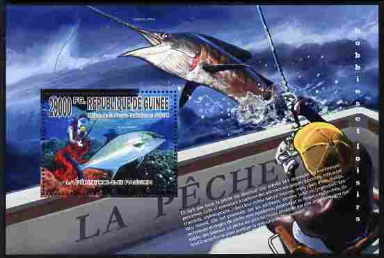 Guinea - Conakry 2010 Fishing perf m/sheet unmounted mint, stamps on sport, stamps on fishing, stamps on fish, stamps on sailfish, stamps on scuba