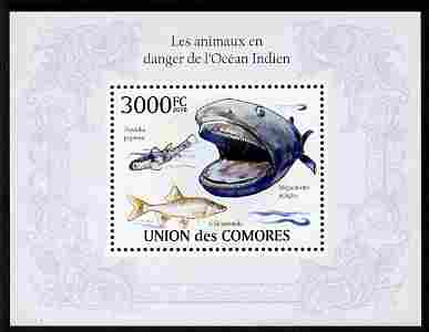 Comoro Islands 2010 Endangered Animals of the Indian Ocean perf m/sheet unmounted mint, stamps on animals, stamps on  wwf , stamps on fish, stamps on whales, stamps on 