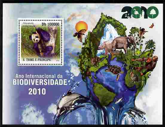 St Thomas & Prince Islands 2010 International Year of Biodiversity perf m/sheet unmounted mint, stamps on animals, stamps on birds, stamps on birds of prey, stamps on pandas, stamps on bears, stamps on apes, stamps on turtles