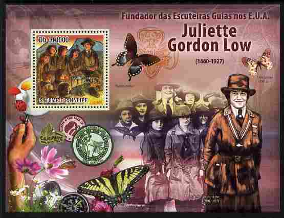 St Thomas & Prince Islands 2010 Juliette Gordon Low (Girl Scouts of America) perf m/sheet unmounted mint, stamps on , stamps on  stamps on scouts, stamps on  stamps on guides, stamps on  stamps on personalities, stamps on  stamps on women, stamps on  stamps on butterflies