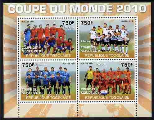 Togo 2010 Football World Cup #1 perf sheetlet containing 4 values unmounted mint, stamps on , stamps on  stamps on football