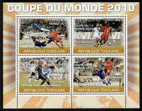 Togo 2010 Football World Cup #2 perf sheetlet containing 4 values unmounted mint, stamps on , stamps on  stamps on football