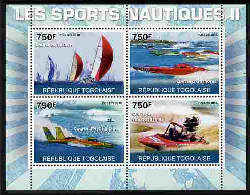 Togo 2010 Water Sports #2 perf sheetlet containing 4 values unmounted mint, stamps on , stamps on  stamps on sport, stamps on  stamps on hydroplanes, stamps on  stamps on yachts, stamps on  stamps on yachting
