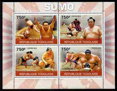 Togo 2010 Sumo Wrestling perf sheetlet containing 4 values unmounted mint, stamps on sport, stamps on sumo, stamps on wrestling