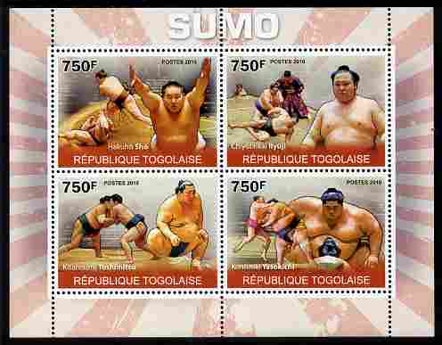 Togo 2010 Sumo Wrestling perf sheetlet containing 4 values unmounted mint, stamps on , stamps on  stamps on sport, stamps on  stamps on sumo, stamps on  stamps on wrestling