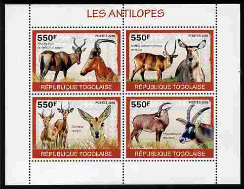 Togo 2010 Antelopes perf sheetlet containing 4 values unmounted mint, stamps on , stamps on  stamps on animals, stamps on  stamps on antelopes