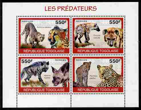 Togo 2010 Predators #2 perf sheetlet containing 4 values unmounted mint, stamps on , stamps on  stamps on animals, stamps on  stamps on hyenas, stamps on  stamps on panther, stamps on  stamps on cats