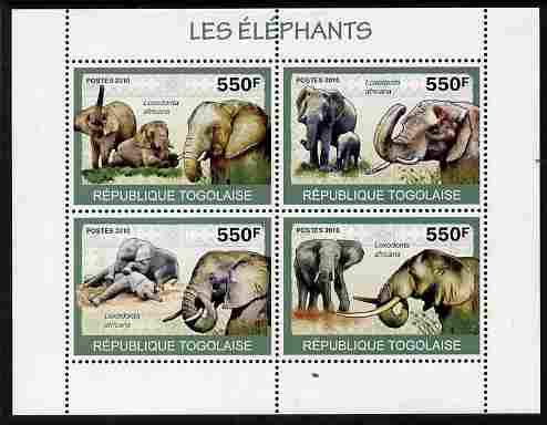 Togo 2010 Elephants perf sheetlet containing 4 values unmounted mint, stamps on animals, stamps on elephants