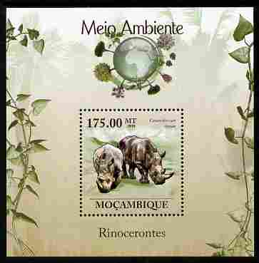 Mozambique 2010 The Environment - The Environment - Rhinos perf m/sheet unmounted mint Michel BL 307, stamps on , stamps on  stamps on animals, stamps on  stamps on rhinos, stamps on  stamps on environment