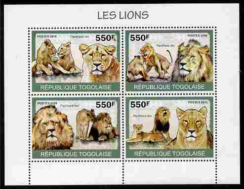 Togo 2010 Lions perf sheetlet containing 4 values unmounted mint , stamps on , stamps on  stamps on animals, stamps on  stamps on lions, stamps on  stamps on cats