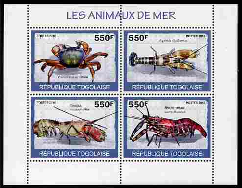 Togo 2010 Sea Life perf sheetlet containing 4 values unmounted mint , stamps on , stamps on  stamps on animals, stamps on  stamps on marine life, stamps on  stamps on crabs