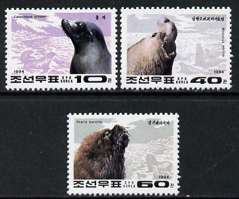 North Korea 1994 Marine Mammals set of 3 unmounted mint, SG N3404-06*, stamps on , stamps on  stamps on marine life, stamps on  stamps on animals, stamps on  stamps on mammals