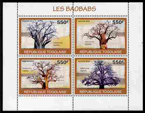 Togo 2010 Baobab Trees perf sheetlet containing 4 values unmounted mint , stamps on trees