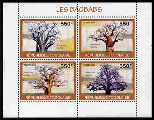 Togo 2010 Baobab Trees perf sheetlet containing 4 values unmounted mint , stamps on trees