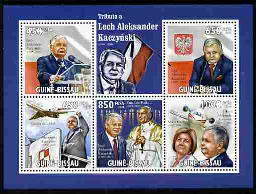 Guinea - Bissau 2010 Tribute to Lech Kaczynski (president of Poland) perf sheetlet containing 5 values unmounted mint , stamps on , stamps on  stamps on personalities, stamps on  stamps on constitutions