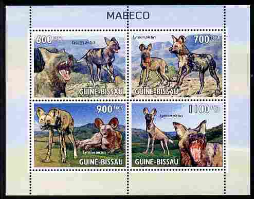 Guinea - Bissau 2010 Wild Dogs perf sheetlet containing 4 values unmounted mint , stamps on dogs